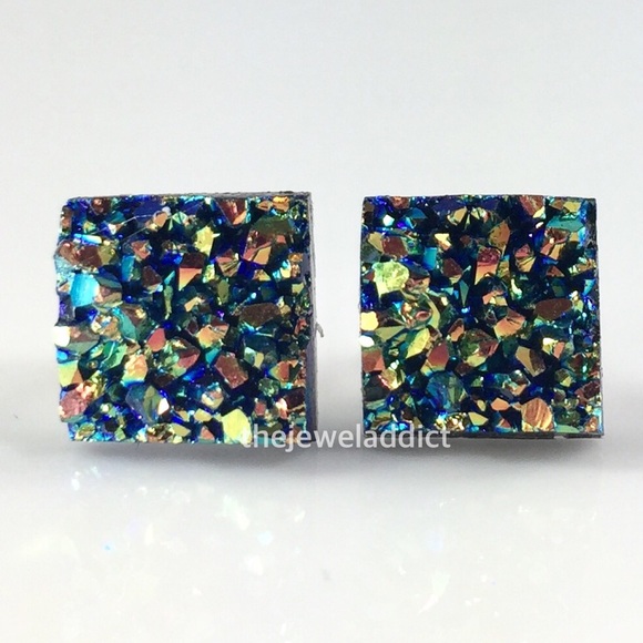 3 for 15🎀green gold rainbow faux druzy studs - Picture 2 of 6